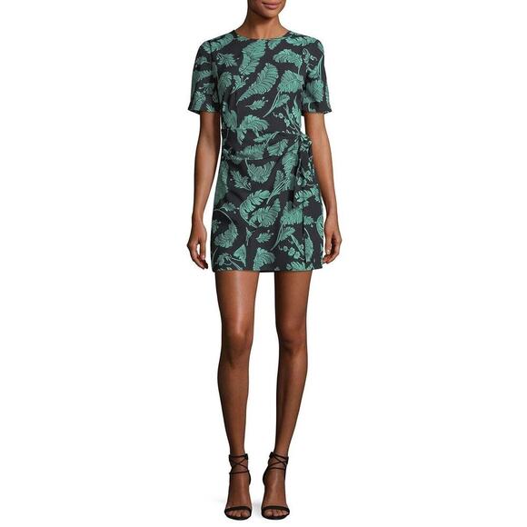 Cinq a Sept Bia Crewneck Tie-side Palm-print Mini Dress - Picture 1 of 9
